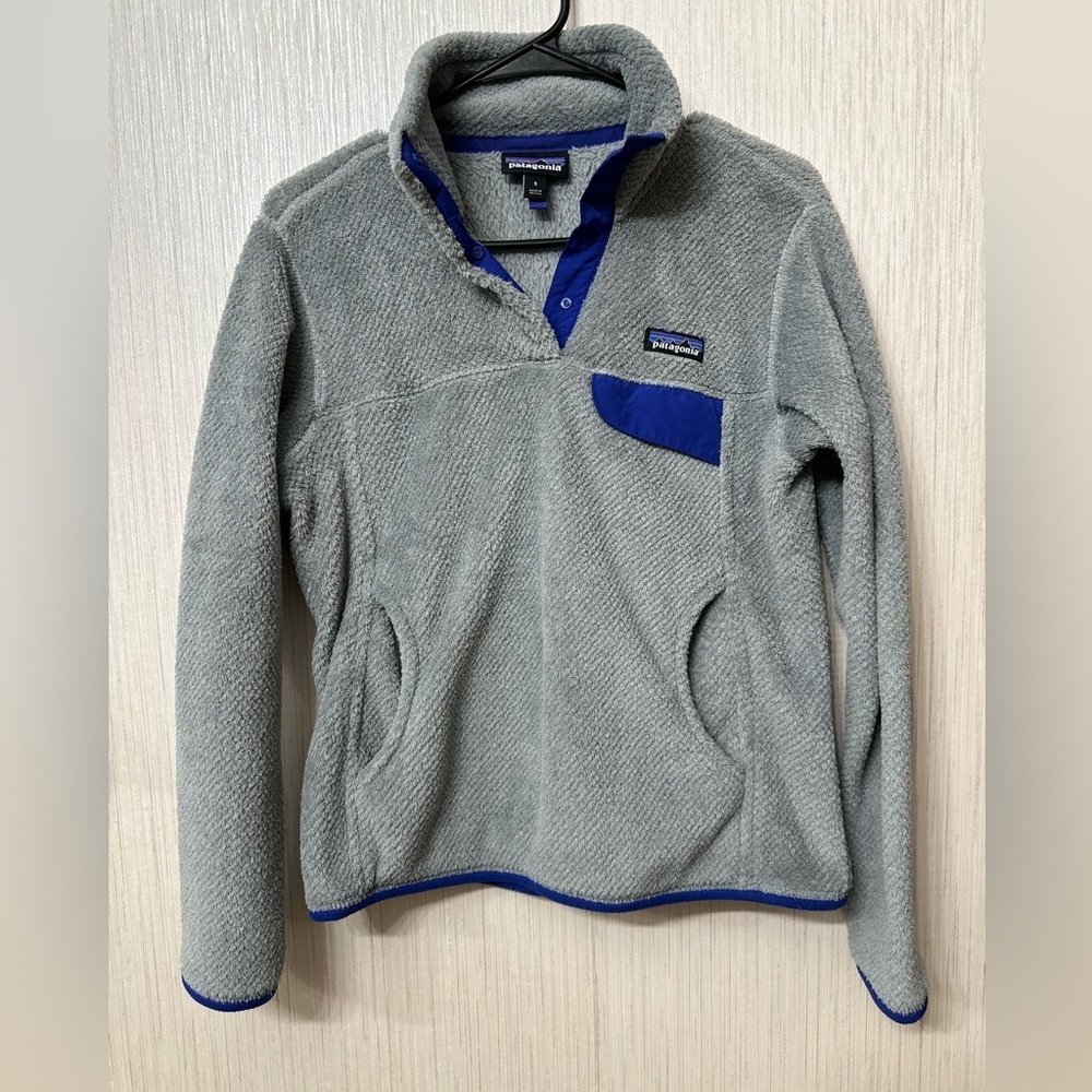 Women's PATAGONIA Gray & Blue POLARTEC Plush THERMAL Pro FLEECE‎ Pullover JACKET
